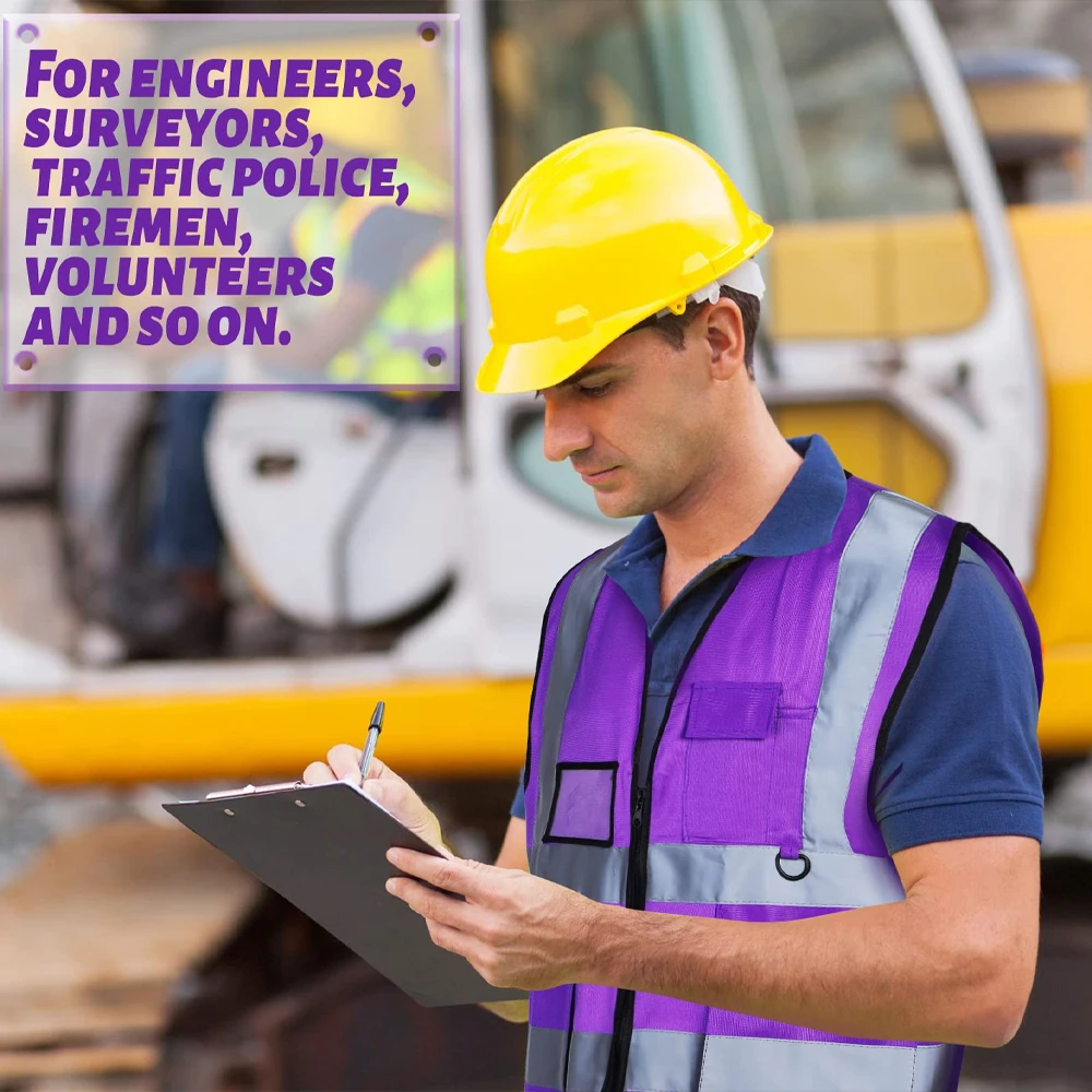 Purple Safety Vest for Men Women Hi Vis Workwear Construction Security-protection High Visibility Working Clothes