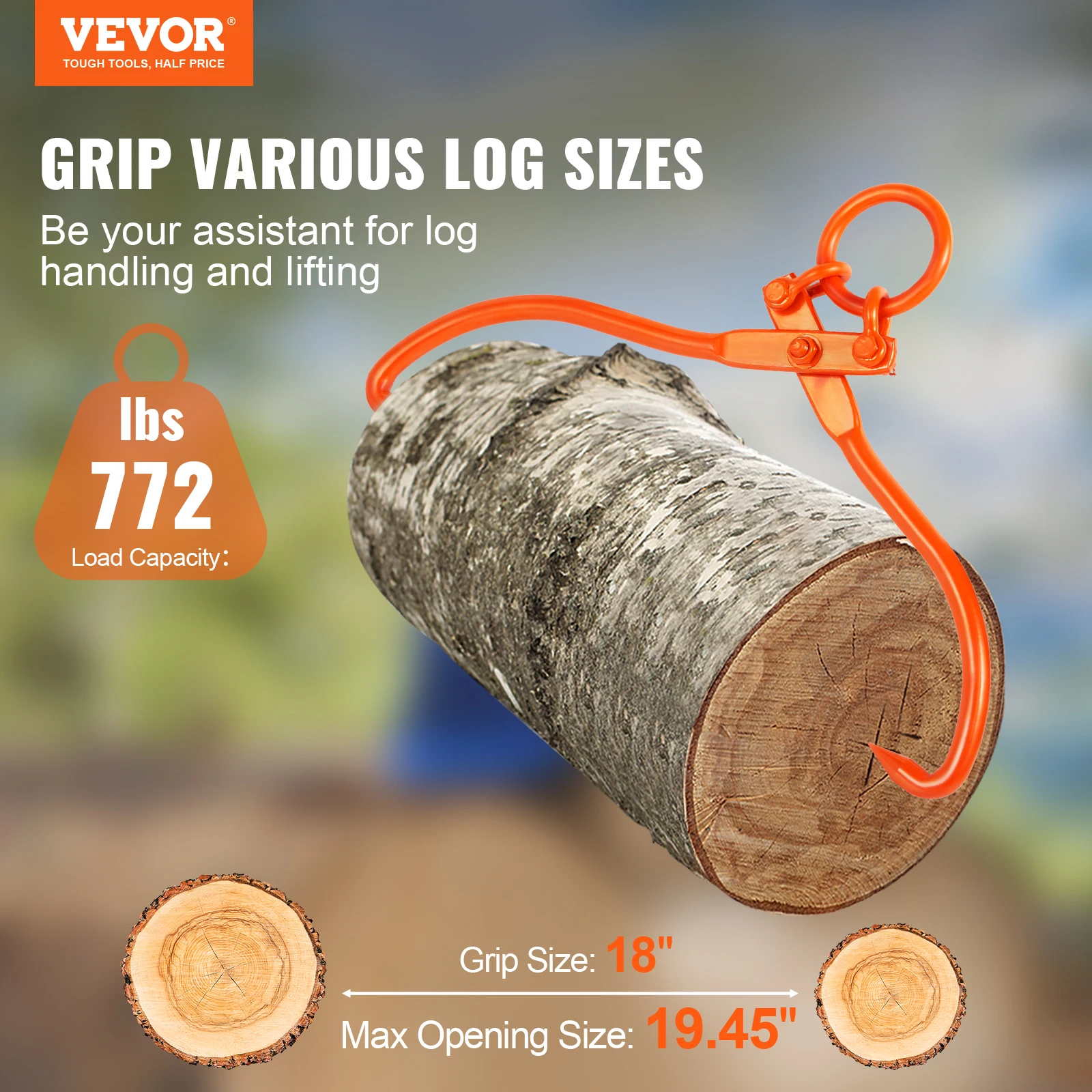 Lifting Tool VEVOR Log Skidding Tongs Log Lifting Tongs Heavy Duty Steel Lumber Skidding Loading Capacity Lifting Handling Tool