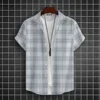 Casual Basic Shirt For Men Essential Leisure Short Sleeve Plaid Shirts Men Big Size Loose Fit Button Up Classic Plaid Men Shirt 3
