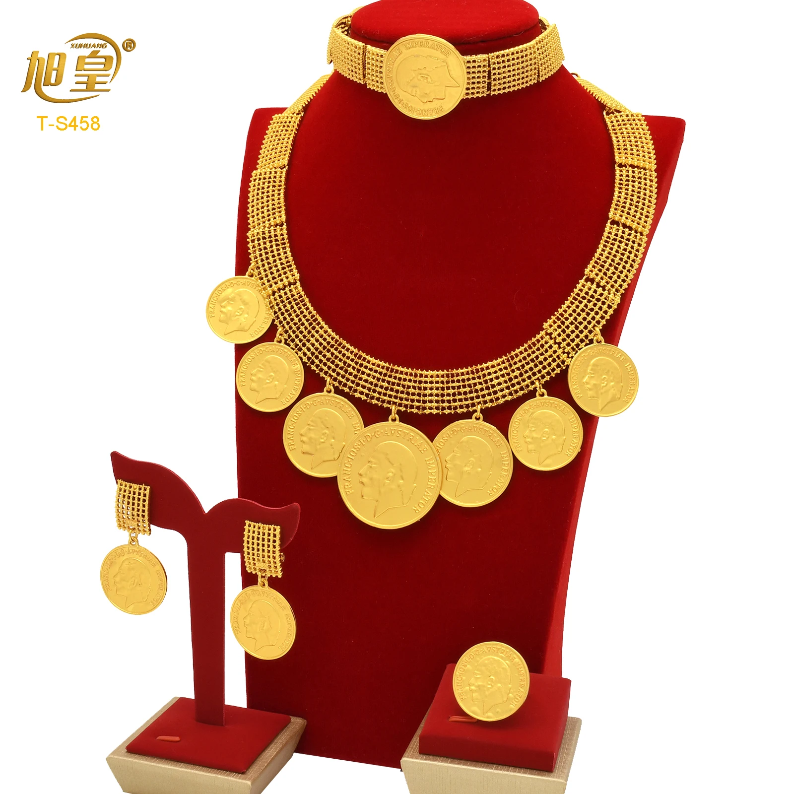 African 24K Gold Color Coins Necklace Bracelet Sets for Women Dubai Luxury Choker for Women Wedding Party Jewelry Gift