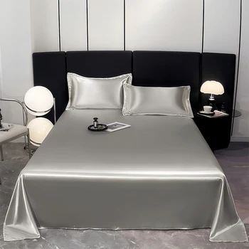 WASART Set di lenzuola piatte in rayon di raso liscio come la seta Biancheria da letto ipoallergenica Lenzuolo matrimoniale accogliente di lusso estivo Queen King Size 1