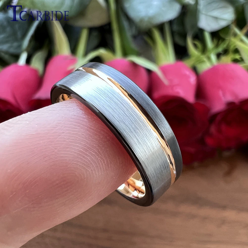 6MM Multicolor Tungsten Wedding Band for Men Women Black Gold Color Offset Grooved Brushed Fashion Gift Jewelry Comfort Fit