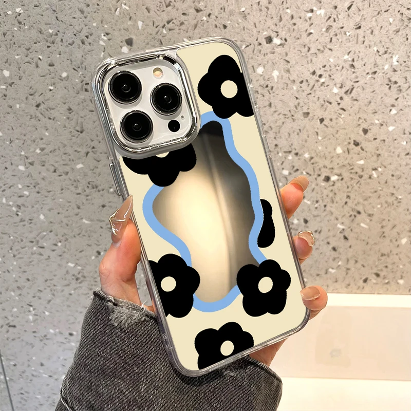 Floral Design Shockproof Makeup Mirror Phone Case - Soft TPU Silicone Cover