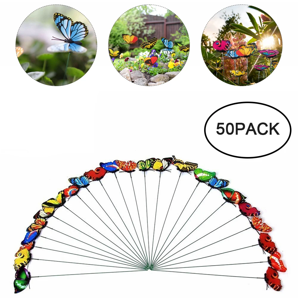 3D Butterfly Stakes 50/100Pcs Garden Outdoor Decor