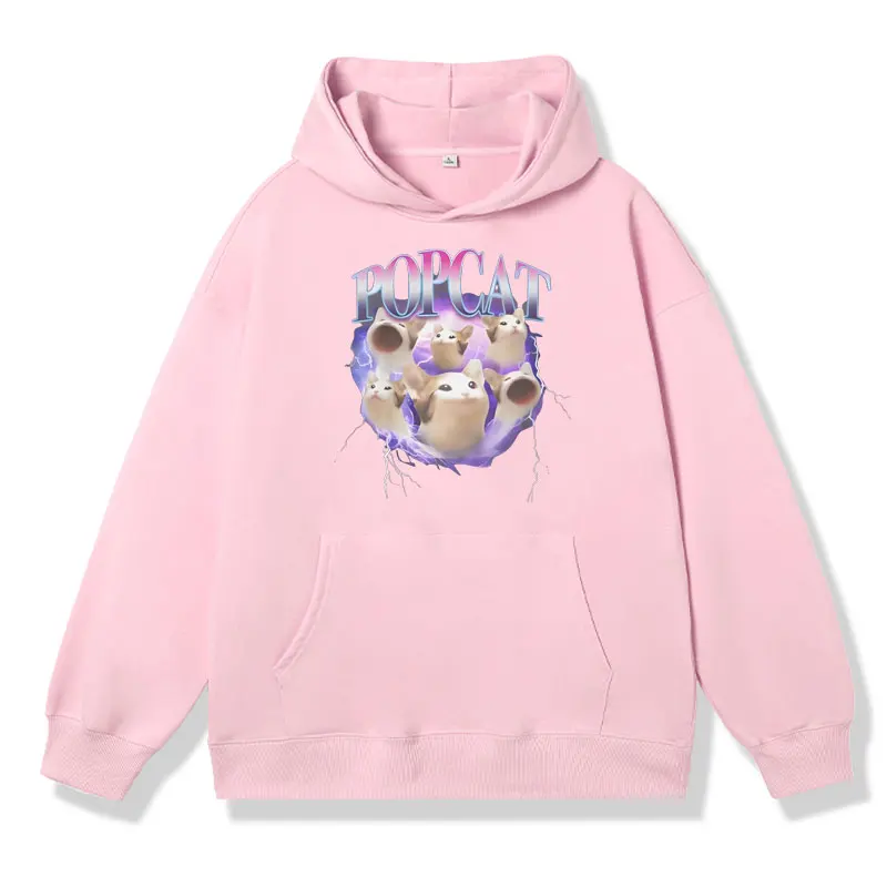 Popcat Funny Meme Coin for Cat Lover Graphic Print Hoodies Male Fashion Oversized Long Sleeve Pullover Sweatshirt Men Women Tops