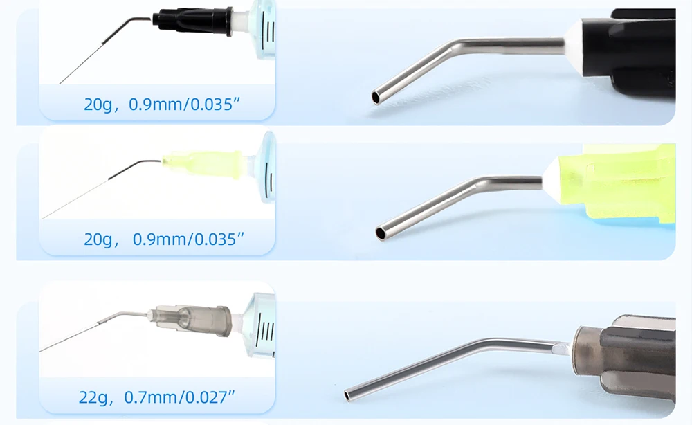 100 Stück Dental-Irrigator, gebogene Nadelspitzen, vorgebogene Dosierspitze, Durchfluss-Dosiernadelspitze, Lieferung von Einwegmaterial – Detail 5