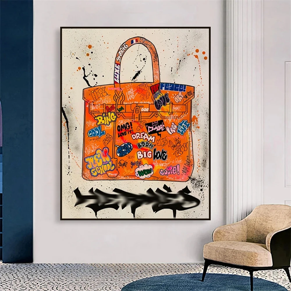 

Modern Fashion Handle Handbag Art Canvas Painting Street Graffiti Art Poster Print Wall Painting Living Room Home Decor Pictures