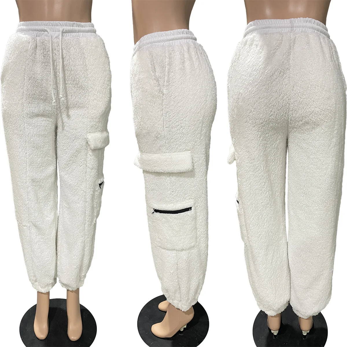 Cargo Sweat Fur Pants Y2K Streetwear Trouser 2022 Women Fall