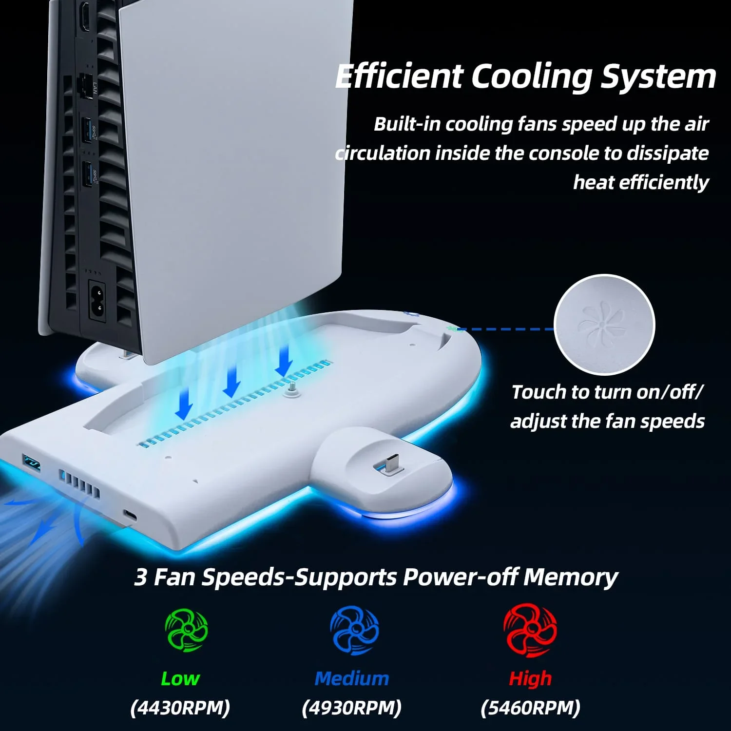 DOBE Multifunctional Colorful Atmospher Light Charging Dock Stand Type-C Controller Charger for PS5 Slim Console-White