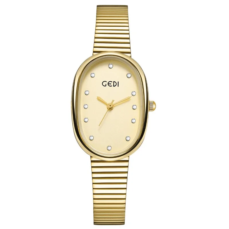 Women Fashion Watch Luxury Exquisite Waterproof Lady Quartz Watch Oval Beige Face Alloy Bands Business Clock Relojes Para Mujer