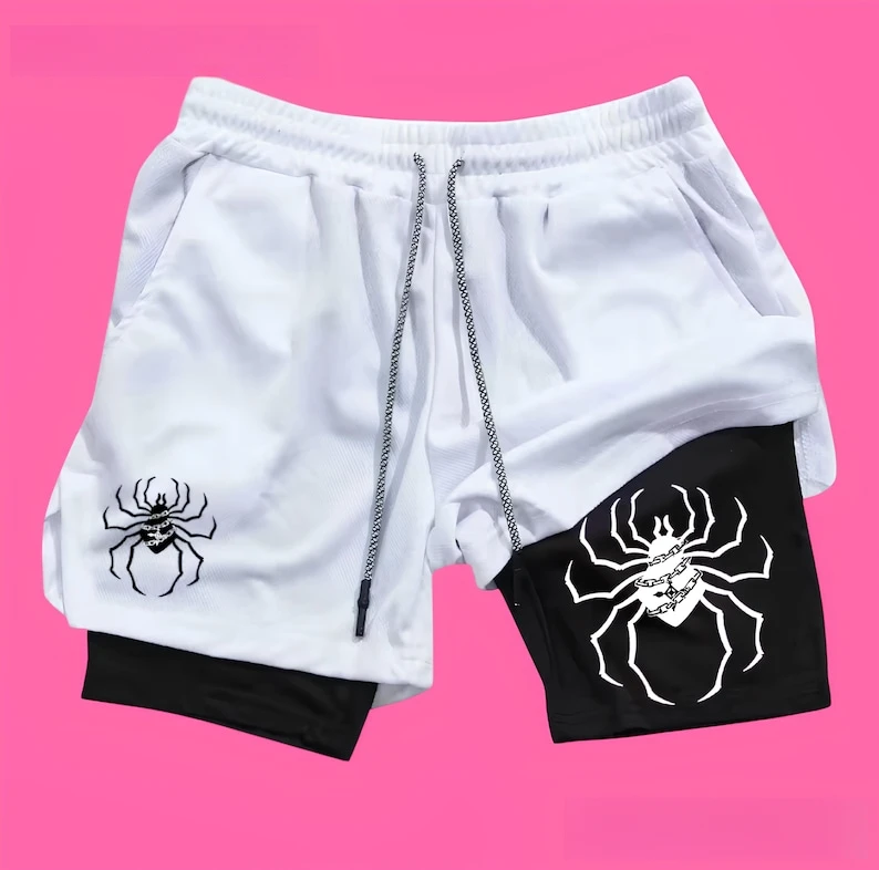 2 in 1 Anime Casual Gym Shorts Men Women,HxH Spider Gym Anime Shorts, Fitness Shorts,Anime Casual Sport Shorts HxH