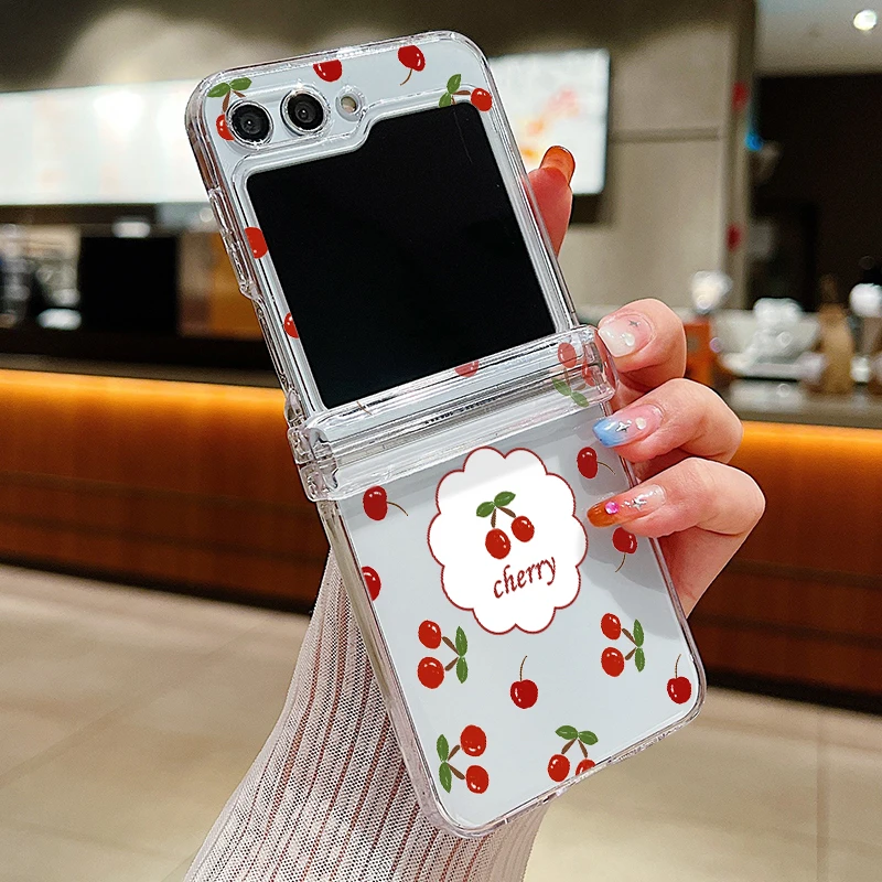 Clear Folding Phone Case with Cute Cherry Pattern - Durable PC Hard Cover