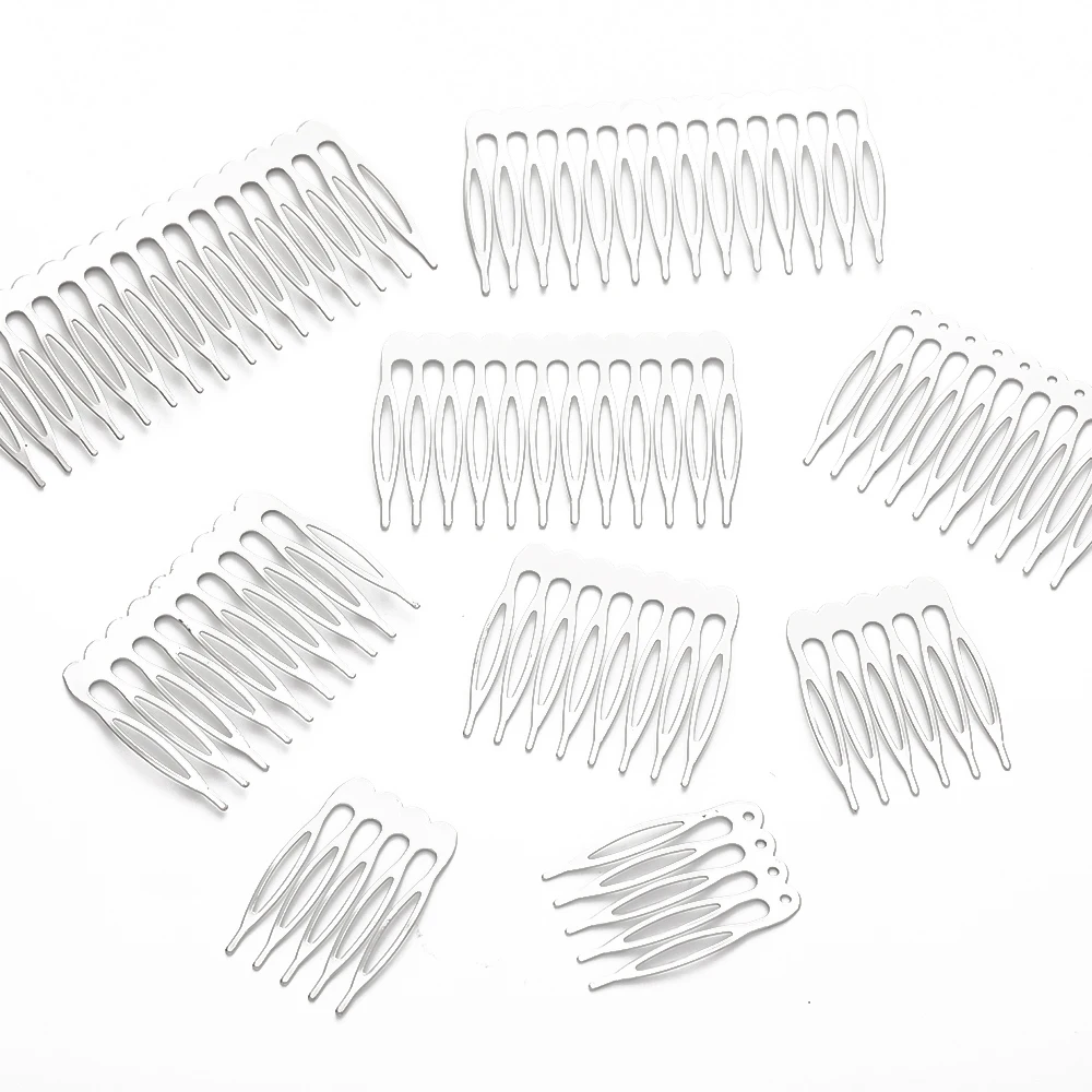 Black Metal Side Combs para Mulheres, Grampos de Cabelo, Hairpin, DIY Jewelry Making, Wedding Hair Comb, Headwear Acessórios, 5-22 Dentes, 10Pcs