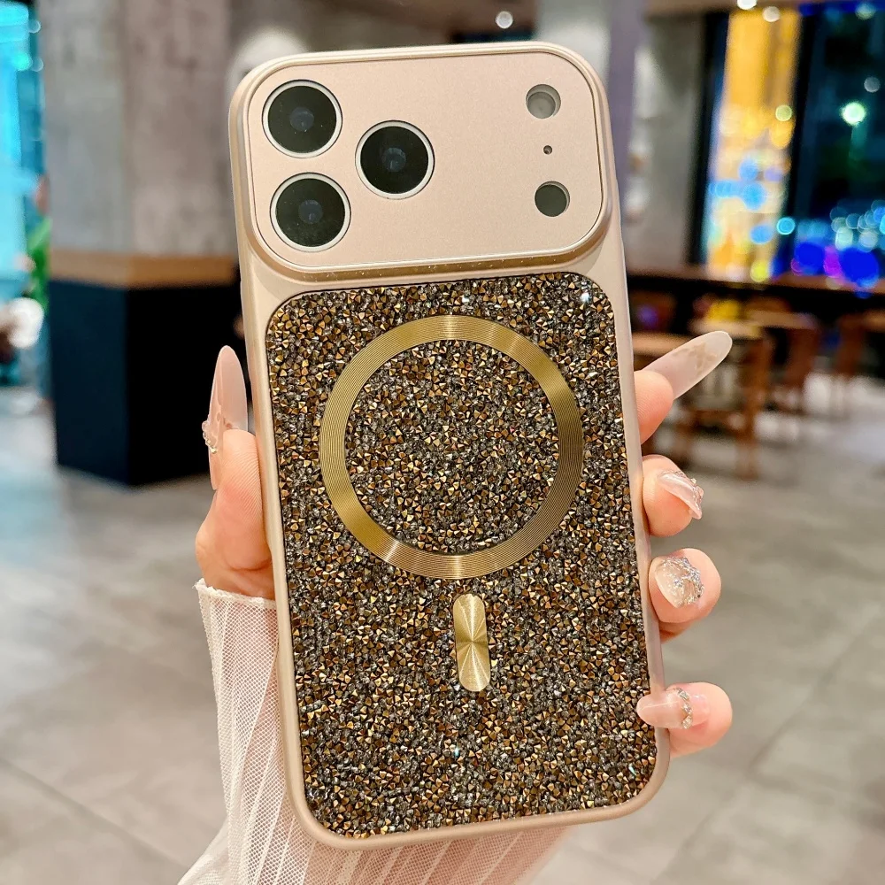 Luxury Sparkle Diamond Rhinestone Magnetic Case with Wireless Charging Bumper Cover