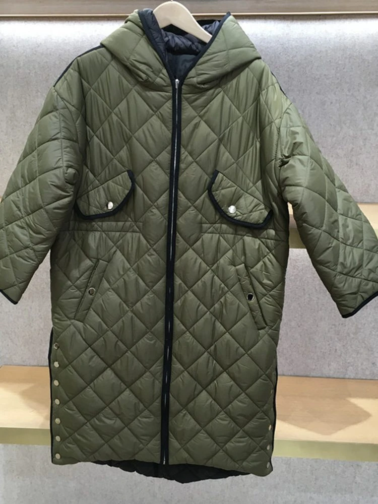 Abrigos de algodón con capucha y cremallera para abrigo holgado de longitud media con diamantes, nuevo estilo, otoño e invierno, 2021| | - AliExpress