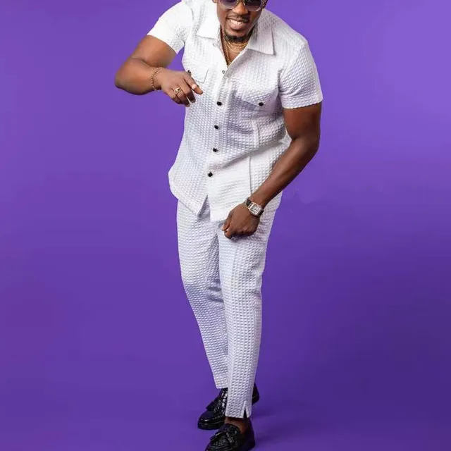 Olamide 2pcs Button Short-sleeved Top and Trousers Suit - Image 4