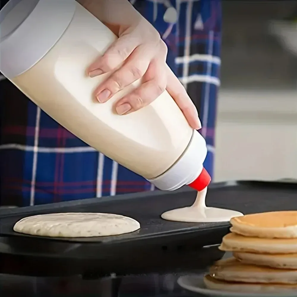 New 1000ml Hand Cranked Batter Mixer Bottle with Scale Batter Dispenser Pancake with Whisk Ball Baked Goods Easy-Squeeze LIJIAO