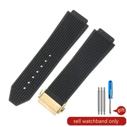 Premium Convex Silicone Watch Band - Flexible Rubber Strap for 26x19mm (Black-Golden-Z2)