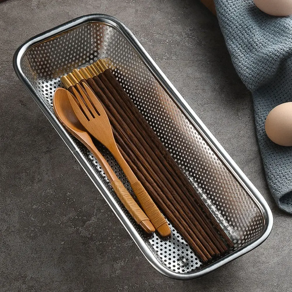 Mutifunction Chopstick Holder New Durable Large Capacity Spoon Drain Storage Box Stainless Steel Kitchen Drain Basket