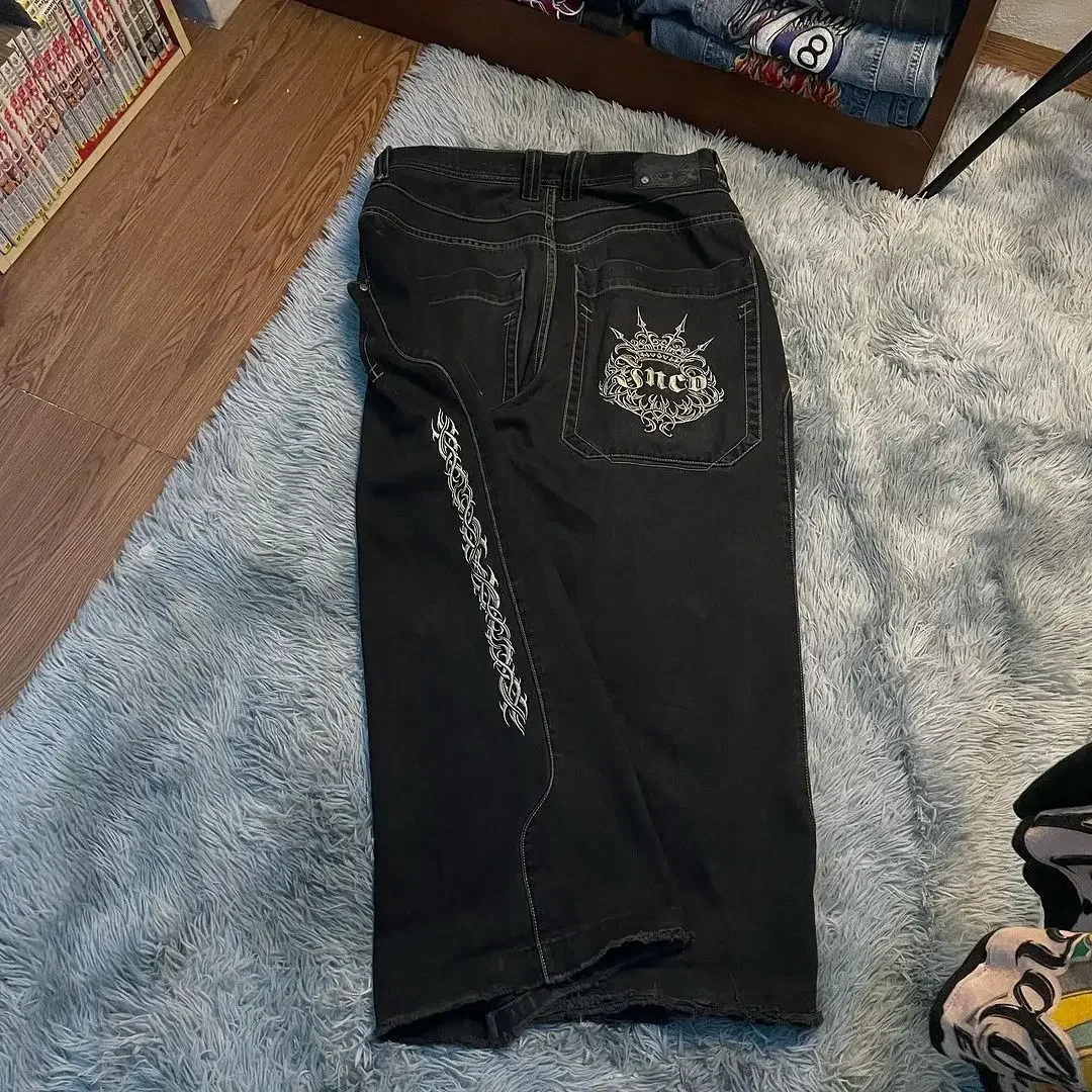 2024 New Baggy Jeans Mens Y2k Embroidery Harajuku Pattern Wide Leg Pants Casual Hip Hop Black Straight Denim Trousers Streetwear