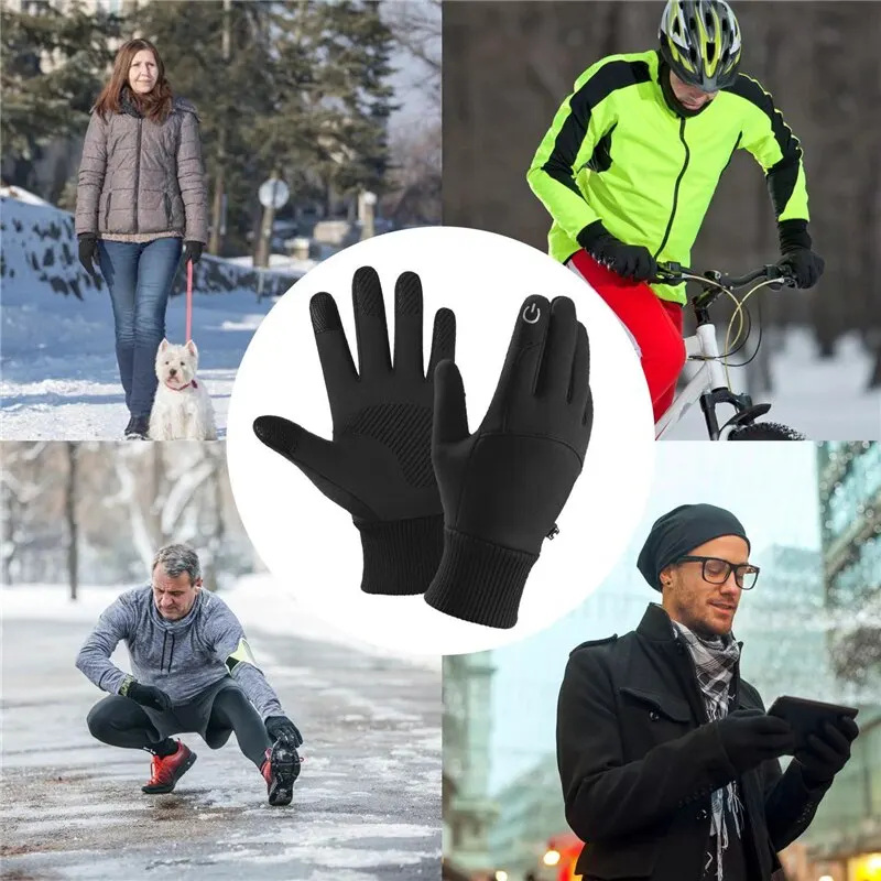 Schwarzer Winter warme volle Finger wasserdicht Radfahren Outdoor-Sport Laufen Motorrad Ski Touchscreen Fleece handschuhe