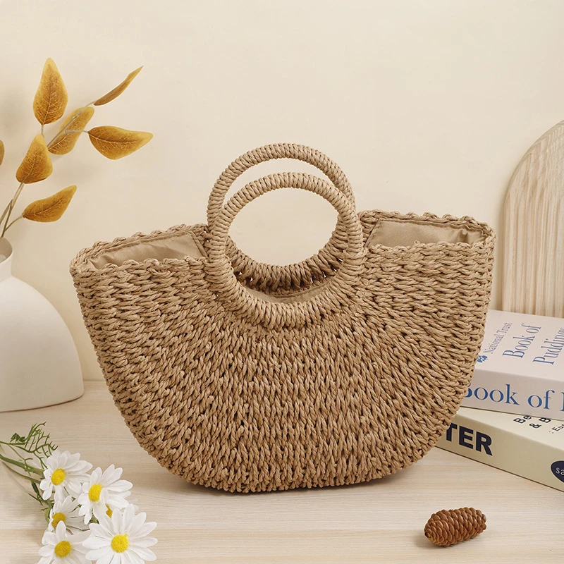 New Fashion MOON Straw Handbags Women Summer Beach Bag Rattan Bag Handmade Vintage Woven Handbag For Women bolsa femme
