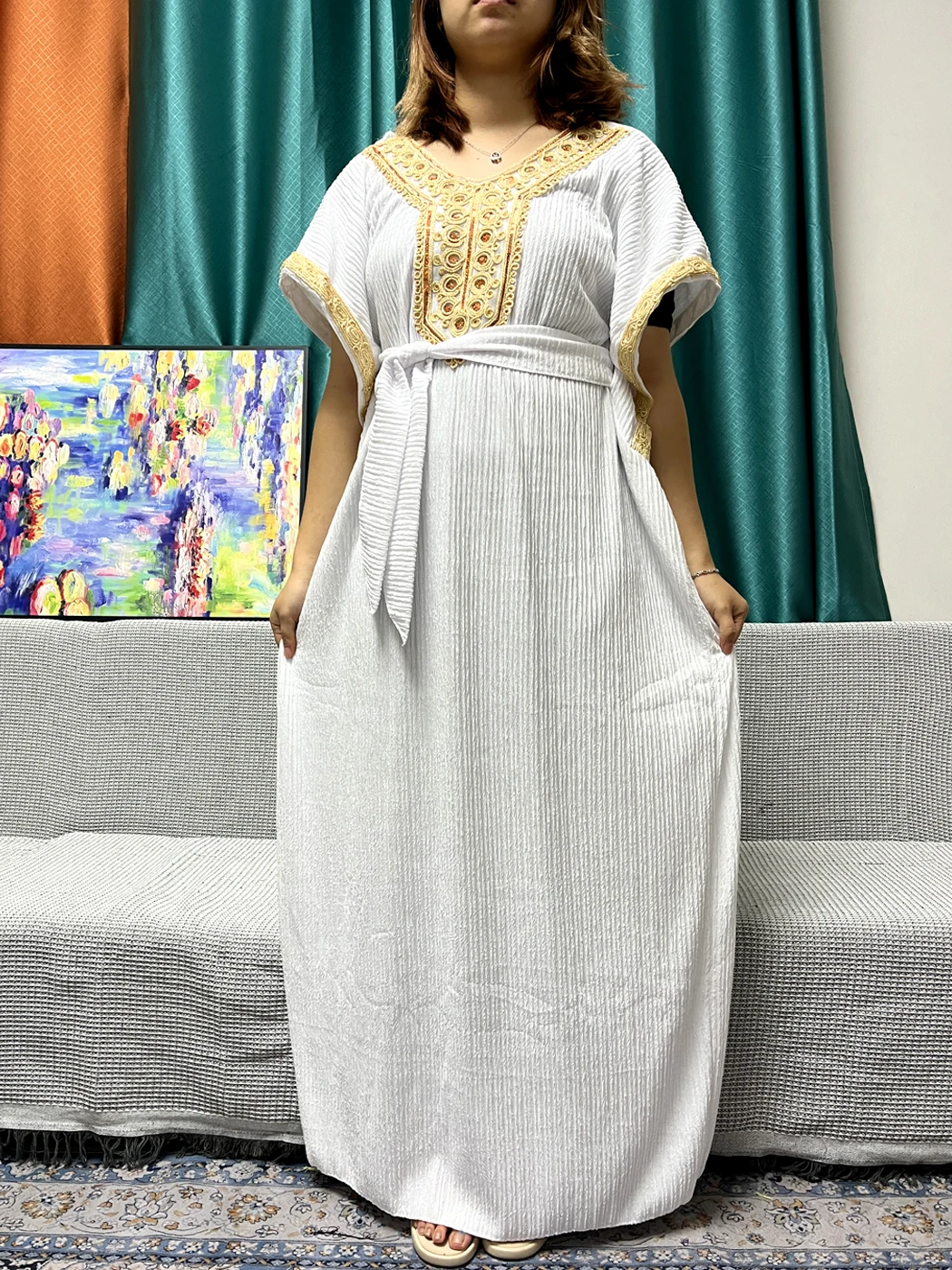 Muslim Pure Fleece Abayas For Women Appliques Loose Fit Traditional Caftan Marocain Femme Robe African Islam Dresses With Belt