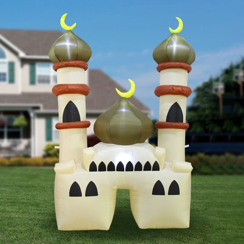 6FT Muslim Holiday Inflatables Outdoor Decorations LED Islamic Moon Wishing Kareem Inflatable Ramadan Eid Mubarak Mosque Decor