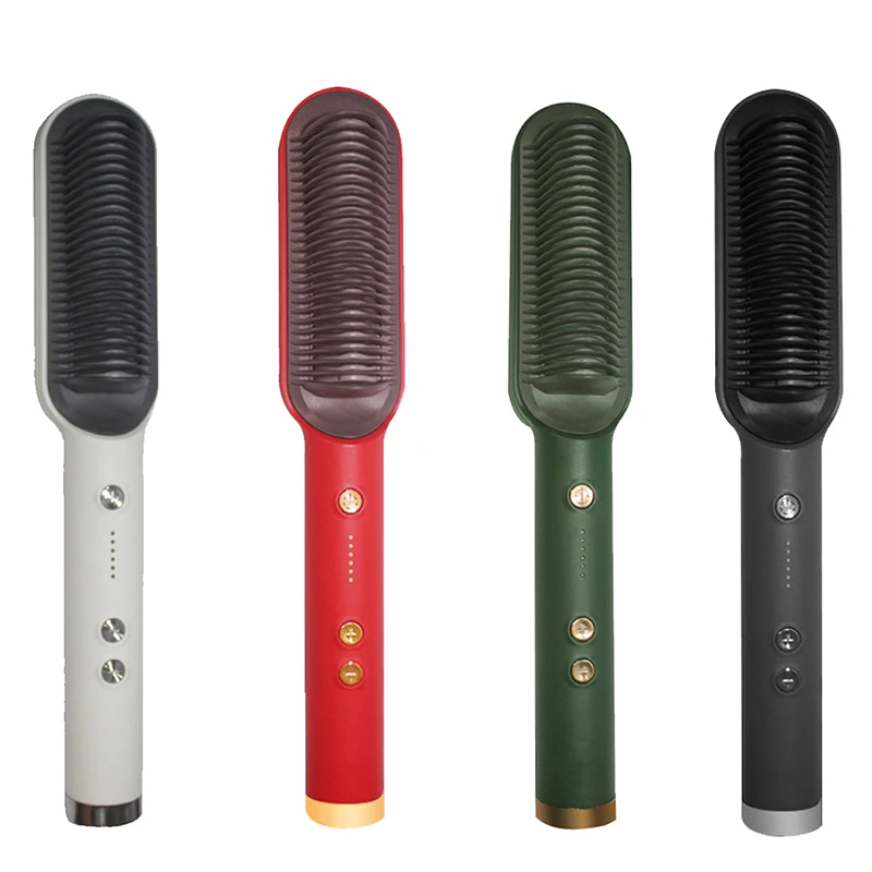 Electric PTC heat straightening brush One Step Hair Dryer 3 In 1 Ceramic Flat Iron Women Hair Straightener comb And Curling 5