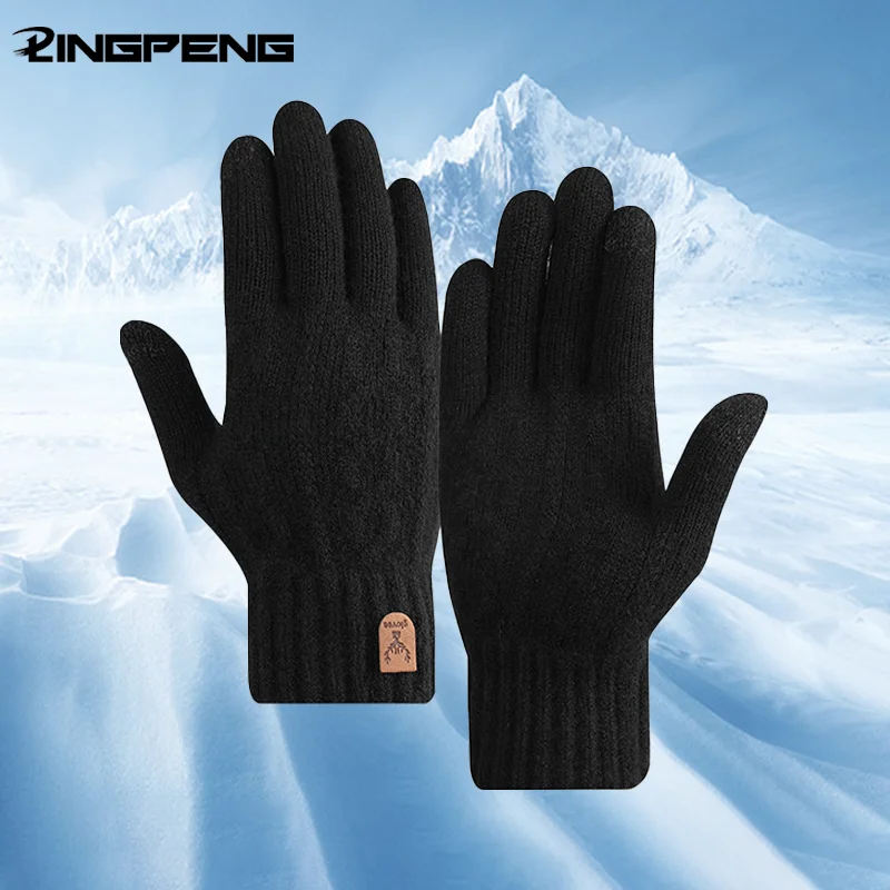 Warm Winter Gloves Women Men Stretch Classical Knit Mittens Wool Full Finger Outdoor Cycling Driving