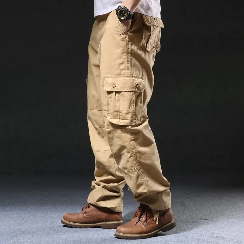 

Casual Cotton Multi-Pocket Military Cargo Pants Men Combat Army Work Wear-Resistant Overalls Trousers Plus Size Straight