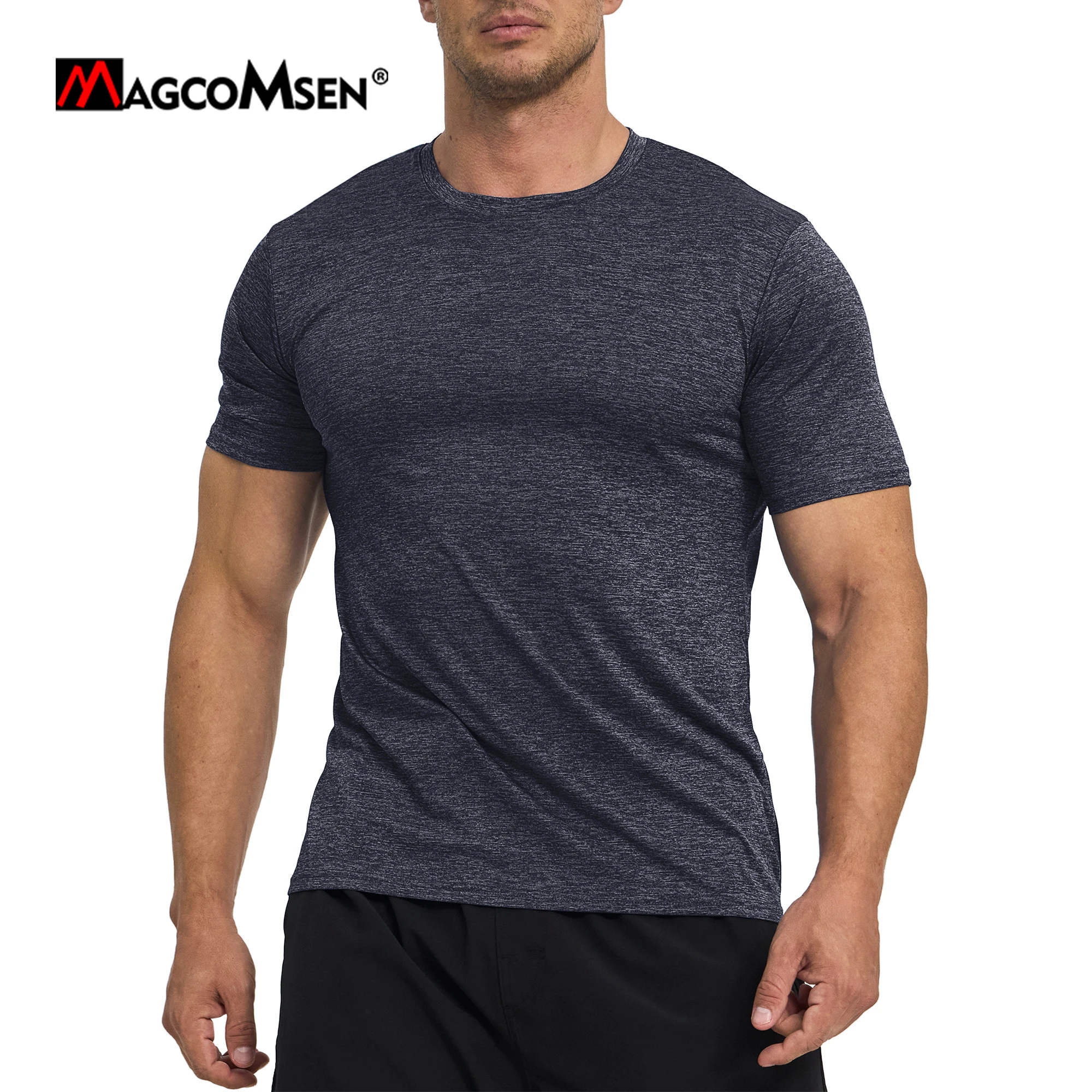 MAGCOMSEN Herren Langarmshirt Baumwolle - Basic Rundhals Mit Brusttasche