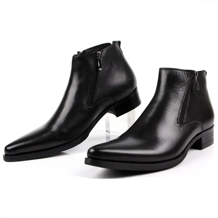 Large size EUR46 fashion black brow tan blue mens ankle boots dress shoes genuine leather pointed toe man business shoes