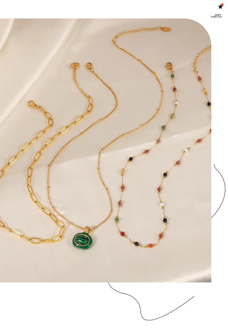 Malachit Anhänger Halskette Für Frauen Edelstahl Vergoldet Naturstein Perlen Weiblichen Kette Halsketten Luxus Frau Schmuck – Detail 10