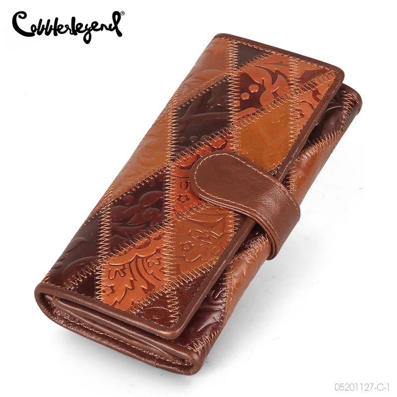 

Модный женский кошелек из натуральной кожи с уникальным тиснением и цветочным рисунком, длинный Чехол, кошельки на молнии, держатель для карт, сумочка для телефона, Дамские кошельки в стиле ретро