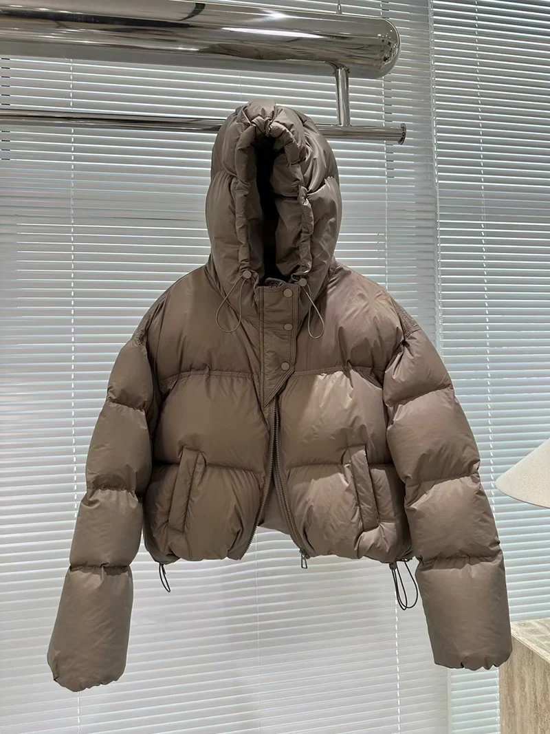 Schinteon Women White Duck Down Jacket with Hood Autumn Winter Warm Over Size Casual Short Thick Outwear 2024 New