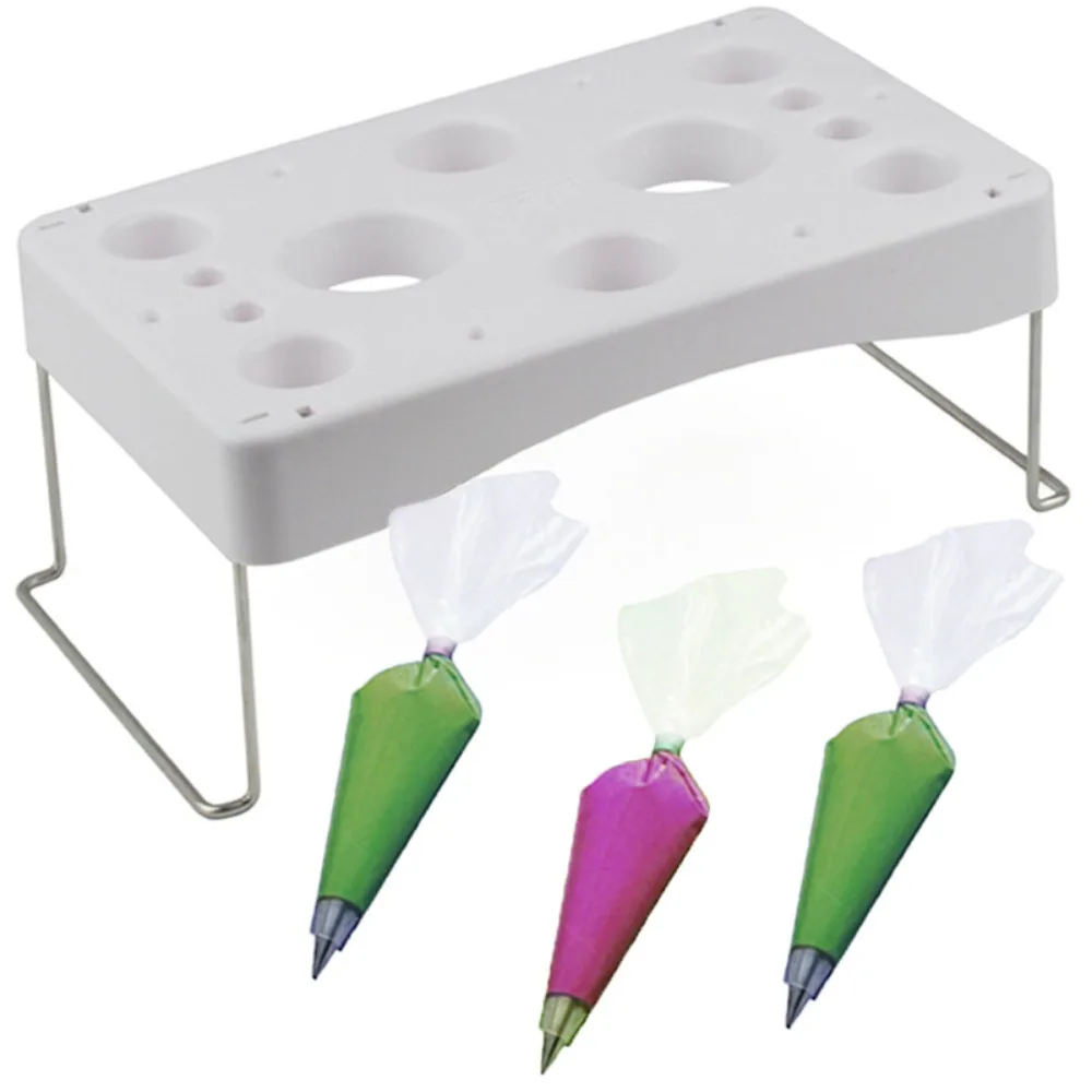 

Plastic Piping Bag Stand Multi Holes Stainless Steel Feet Pastry Bag Storage Stand Good Load Bearing Foldable