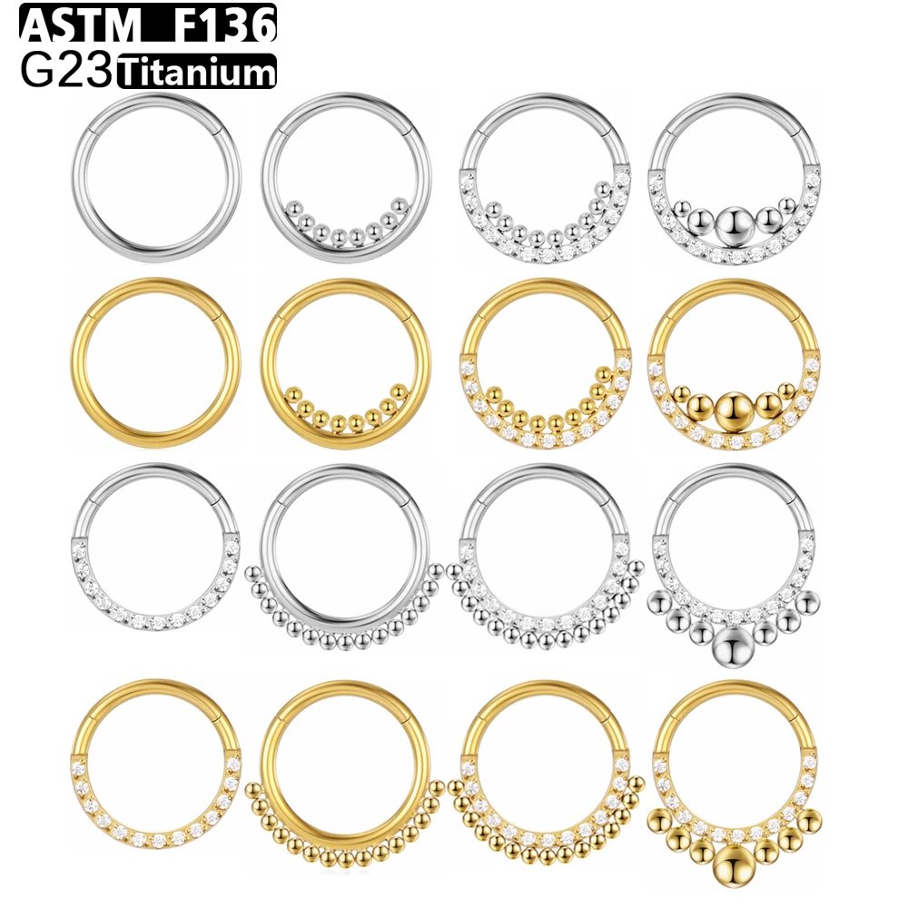 

G23 Titanium beads Hoops Piercing Hinged CZ Stone Nose Rings Clicker Ear Cartilage Tragus Helix Earrings Piercing Body Jewelry
