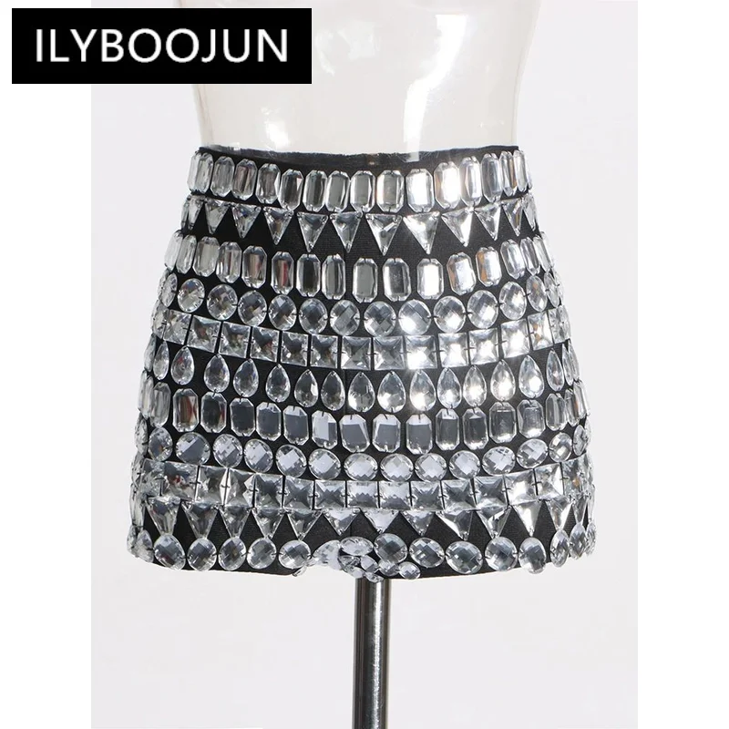 ILYBOOJUN Sexy Slimming Shorts For Women High Waist Patchwork Diomands Spliced Zipper Chic Short Pants Female Fashion Clothes