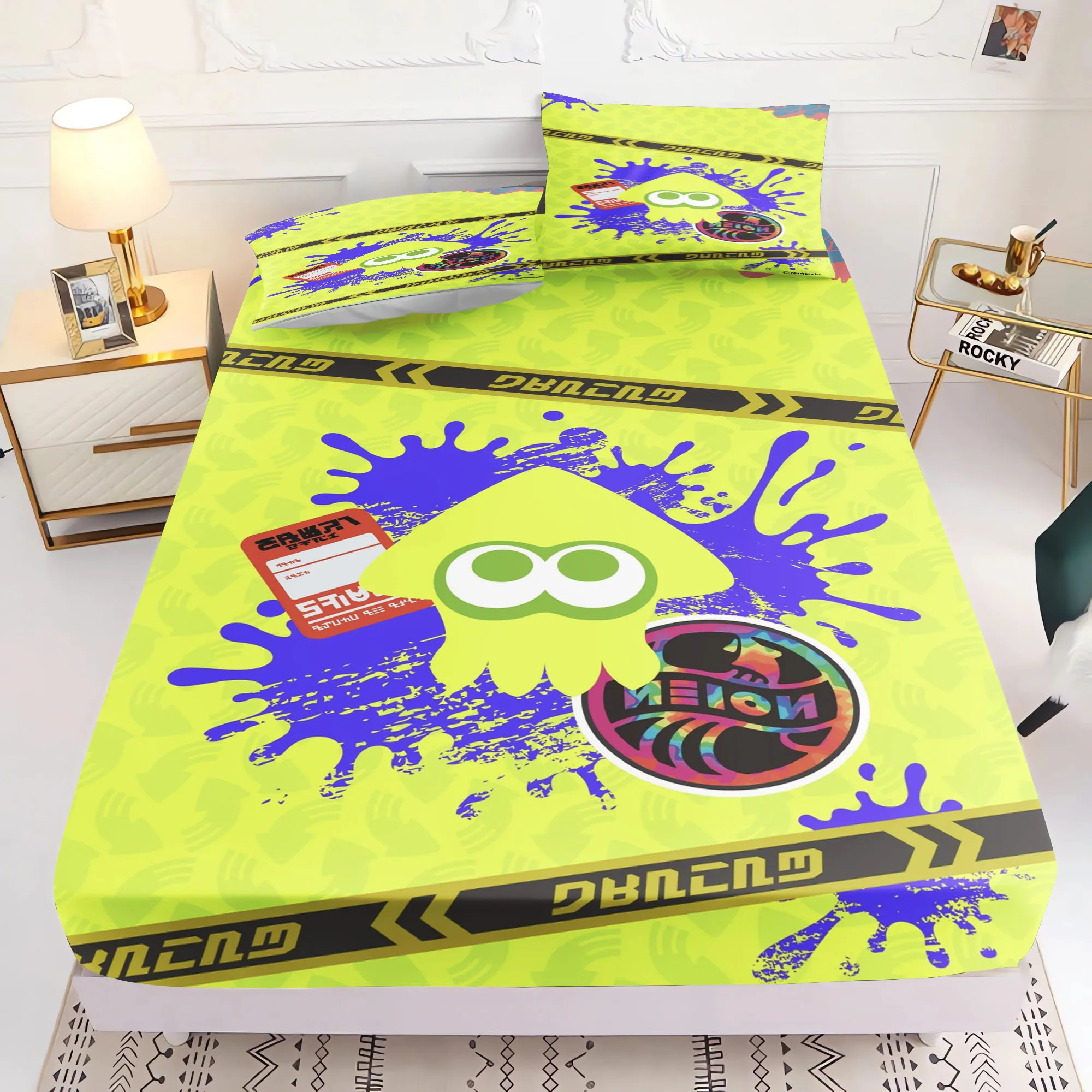 Set di Biancheria da Letto a Tema Splatoon, Lenzuolo con Angoli in Morbida Microfibra per Camere dei Bambini e Arredamento Casa - immagine 4