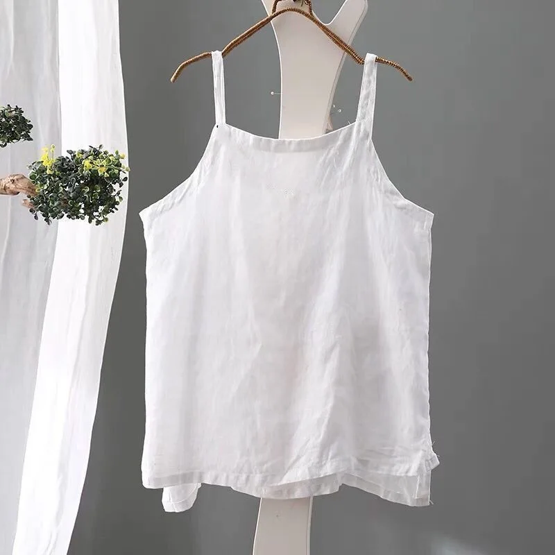 Camisole Vest Loose Thin Solid V-neck T-shirt Top Sleeveless Vintage Casual Holiday Women Clothing Simple 2024 Lady Trend Basic
