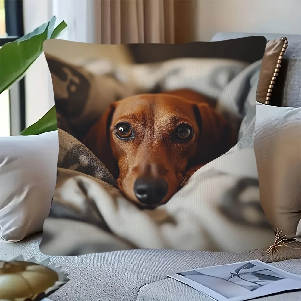 Kissenbezug mit Dackel-Wiener-Hund – einseitig, niedliches Haustier-Design, moderne Heimdekoration für Sofa und Bett (kein Einsatz im Lieferumfang enthalten) – Detail 2