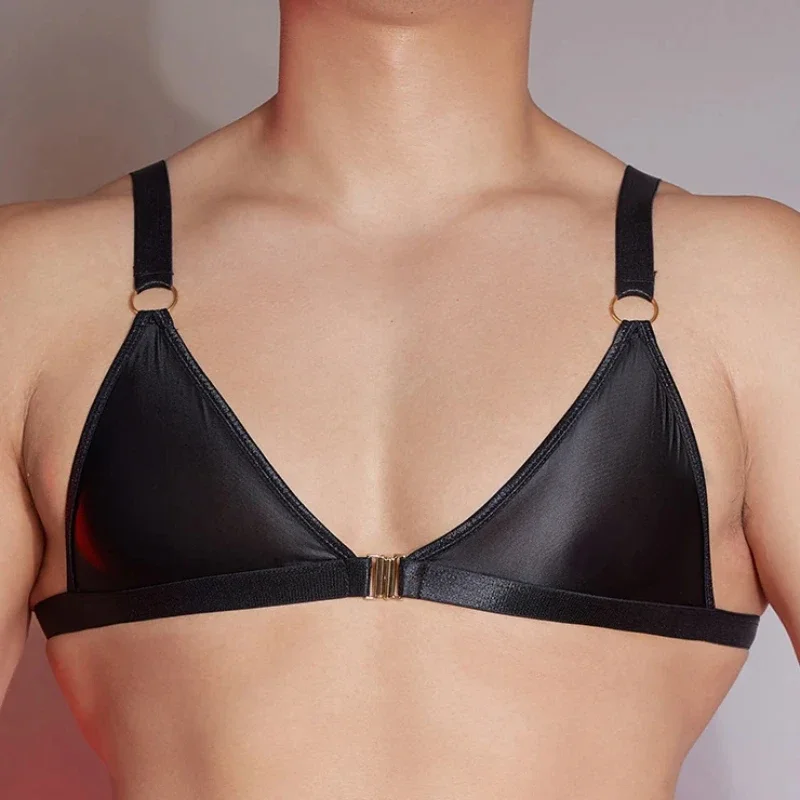Men's Sissy Bra Tops Lingerie Underwear Glossy Triangle Bra Top Stretchy Unlined Crossdresser Bralettes Exotic Nightwear