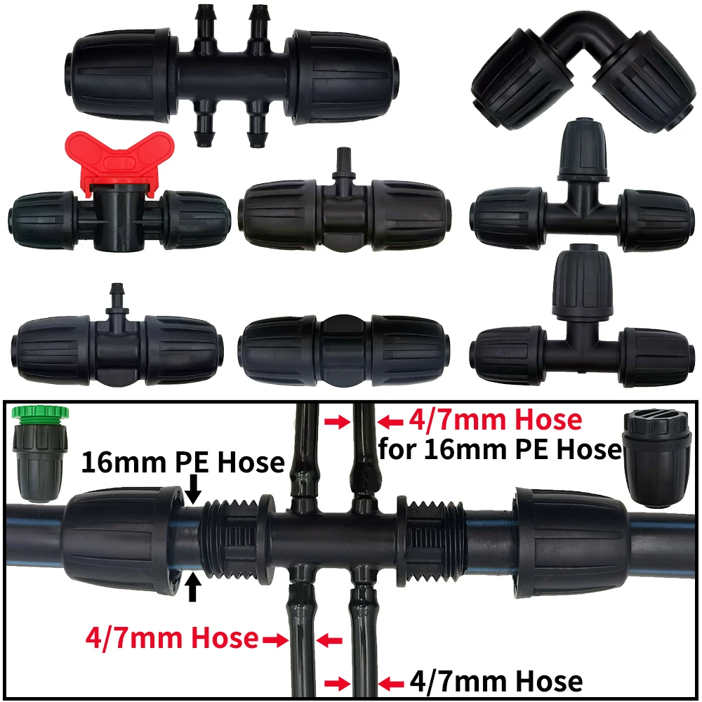 

Полиэтиленовый соединитель для труб WUJIE, 2 шт., 16 мм, 1/2 дюйма, сплиттер, тройник, резьбовой замок на шланг 4/7 мм, 3/5 мм, для орошения сада