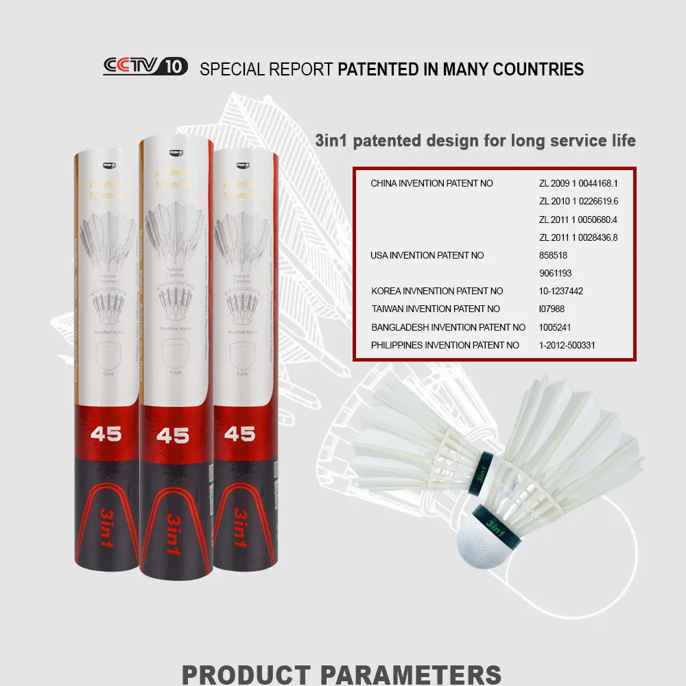 12Pcs Dmantis D45 3in1 Training Goose Feather Shuttlecocks Birdies Hybird Shuttlecock Badminton Balls Indoor Outdoor Sports