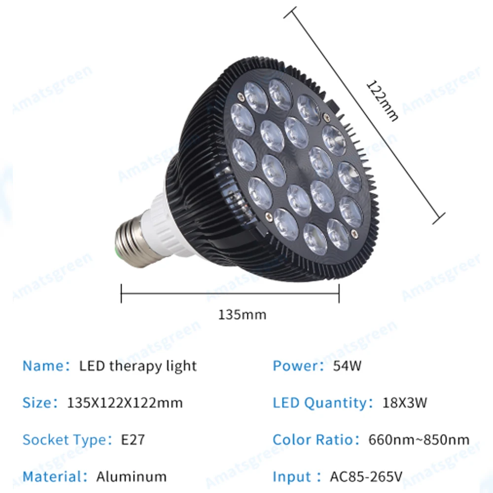 Par38 54W 660nm Red Therapy Lamp 850nm Infrared Light LED E27 Bulbs