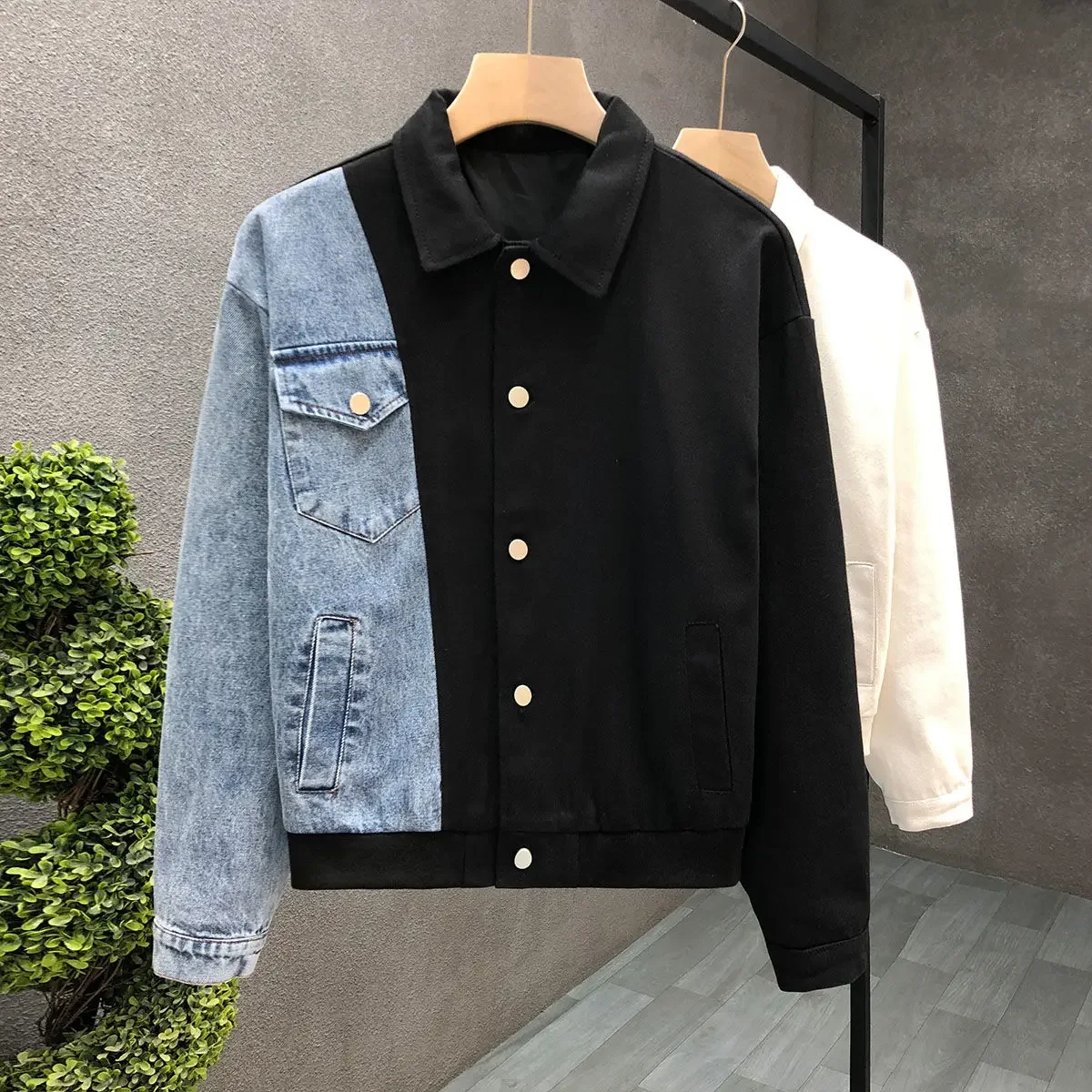 Men's Casual Jackets - Turn-Down Collar Patchwork Button Jacket for Autumn Winter Wear