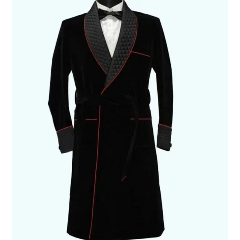 

Men's Suits Overcoat Smoking Blazer Black Velvet Long Jacket Casual Outfits One Piece Shawl Lapel Double Breasted Daily Costume