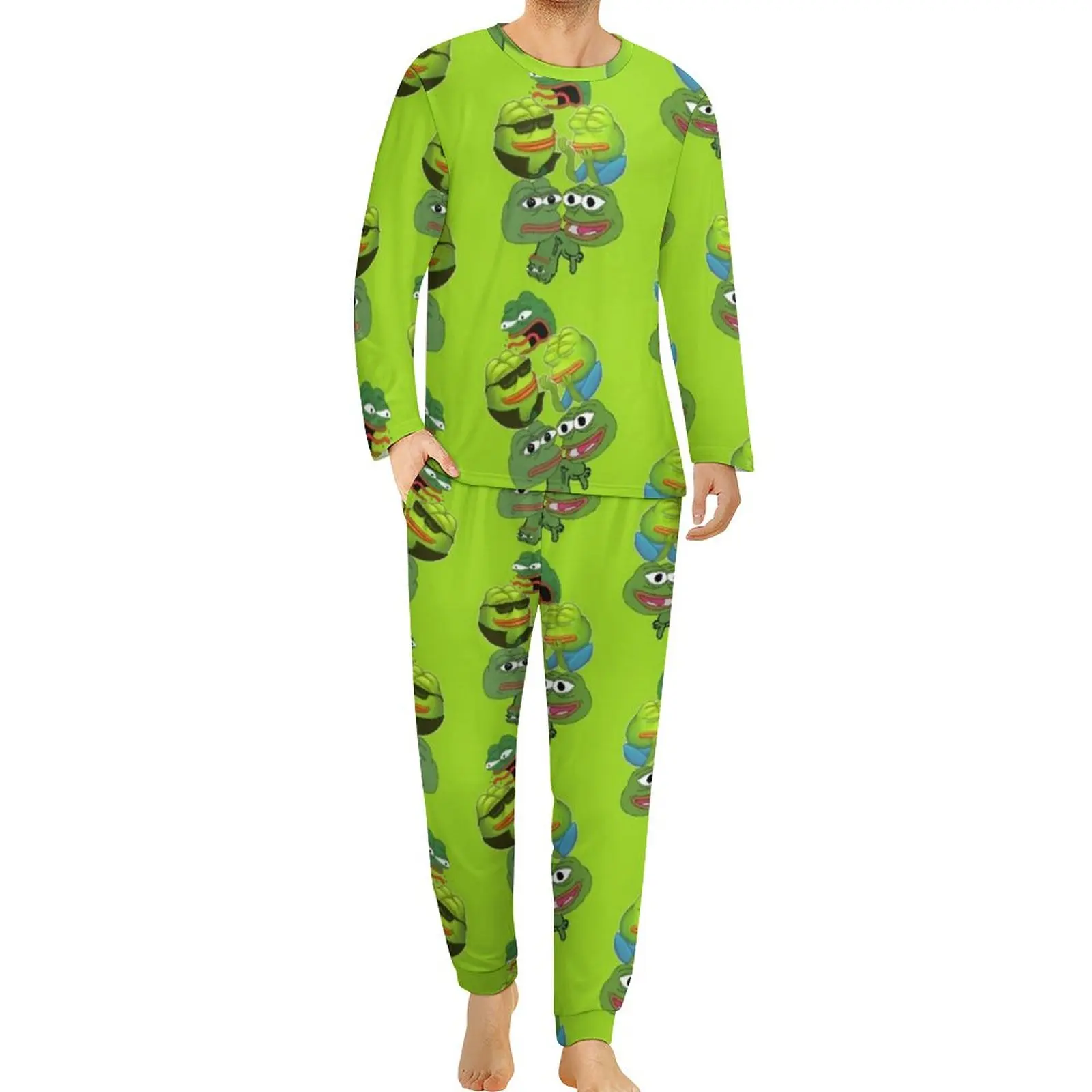 

Frog Pajamas Autumn Two Piece Animal Meme Cute Pajamas Set Man Long Sleeve Leisure Graphic Home Suit 3XL 4XL 5XL