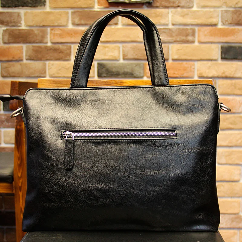 Business Black Men's Briefcase PU Leather Handbag For Documents Luxury Shoulder Messenger Bag Horizontal Man Laptop Bag
